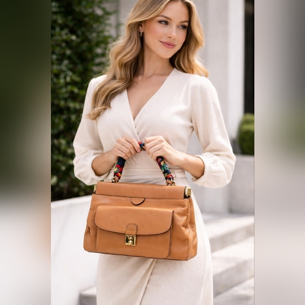 Designer Tory Burch Priscilla Small Frame Satchel Shoulder Strap Push Lock Clasp